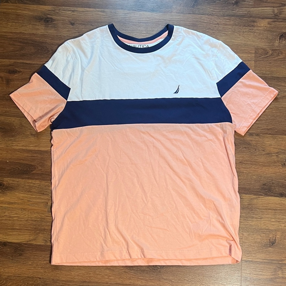 Nautica Men's Short Sleeve Tee - White and Peach/salmon